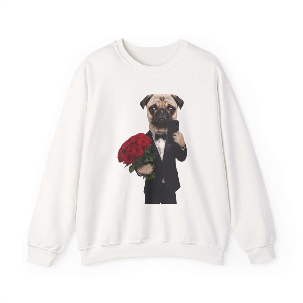Funny Dog in Suit with Roses Sweatshirt | Cute Pet Lover Gift Detail