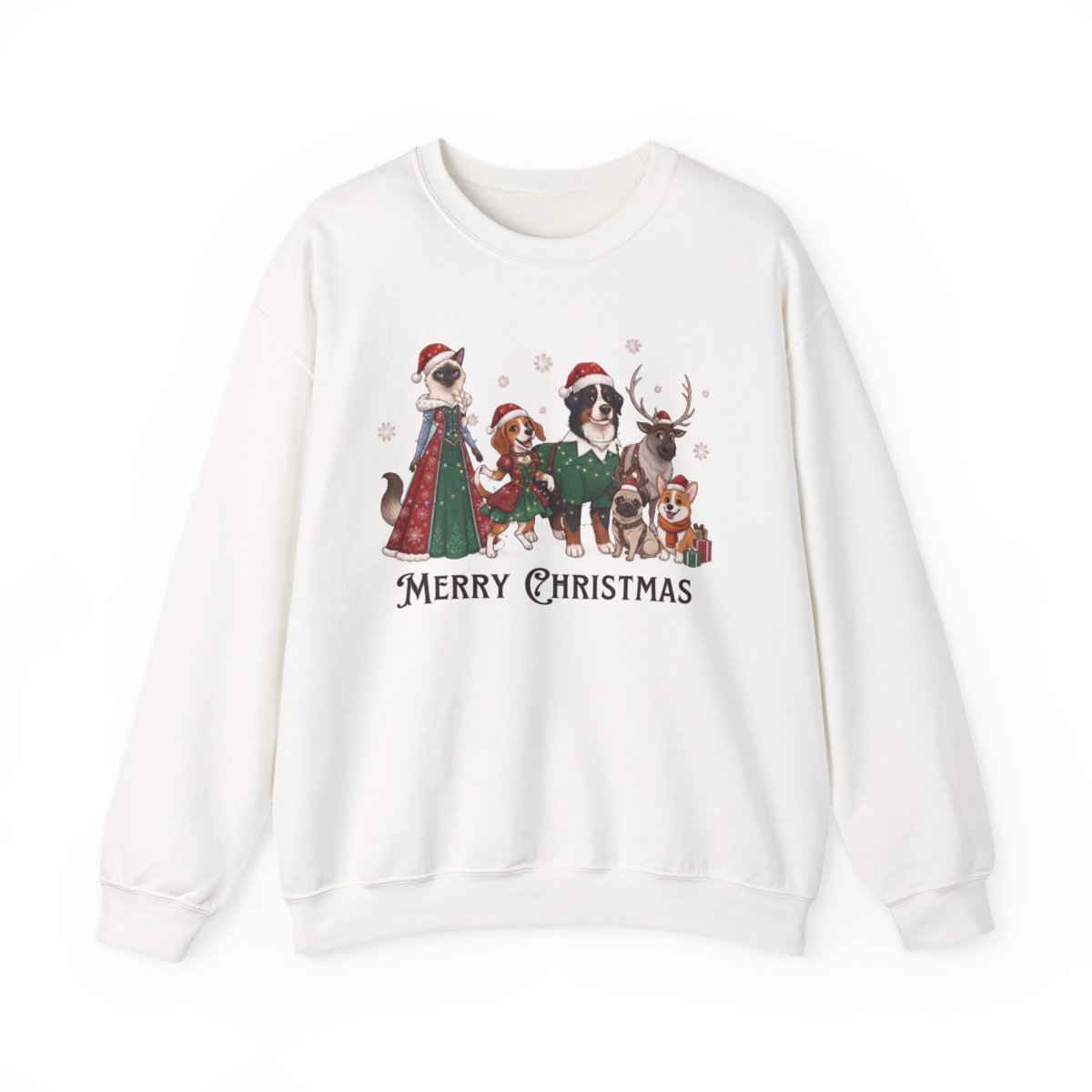 Merry Christmas Cute Pets Holiday Sweatshirt Detail