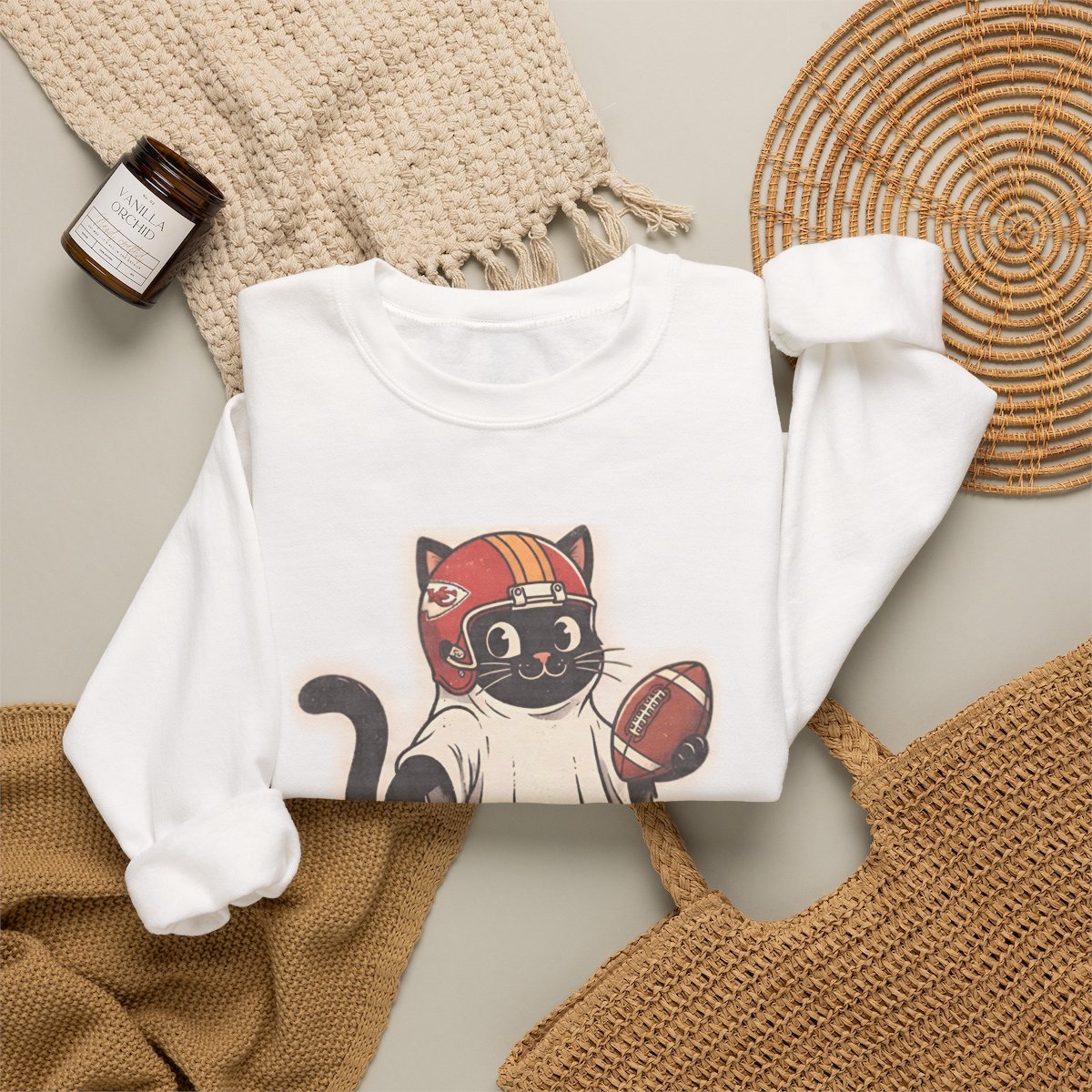 Spooky Kansas City Football Cat Halloween Unisex Sweatshirt Detail
