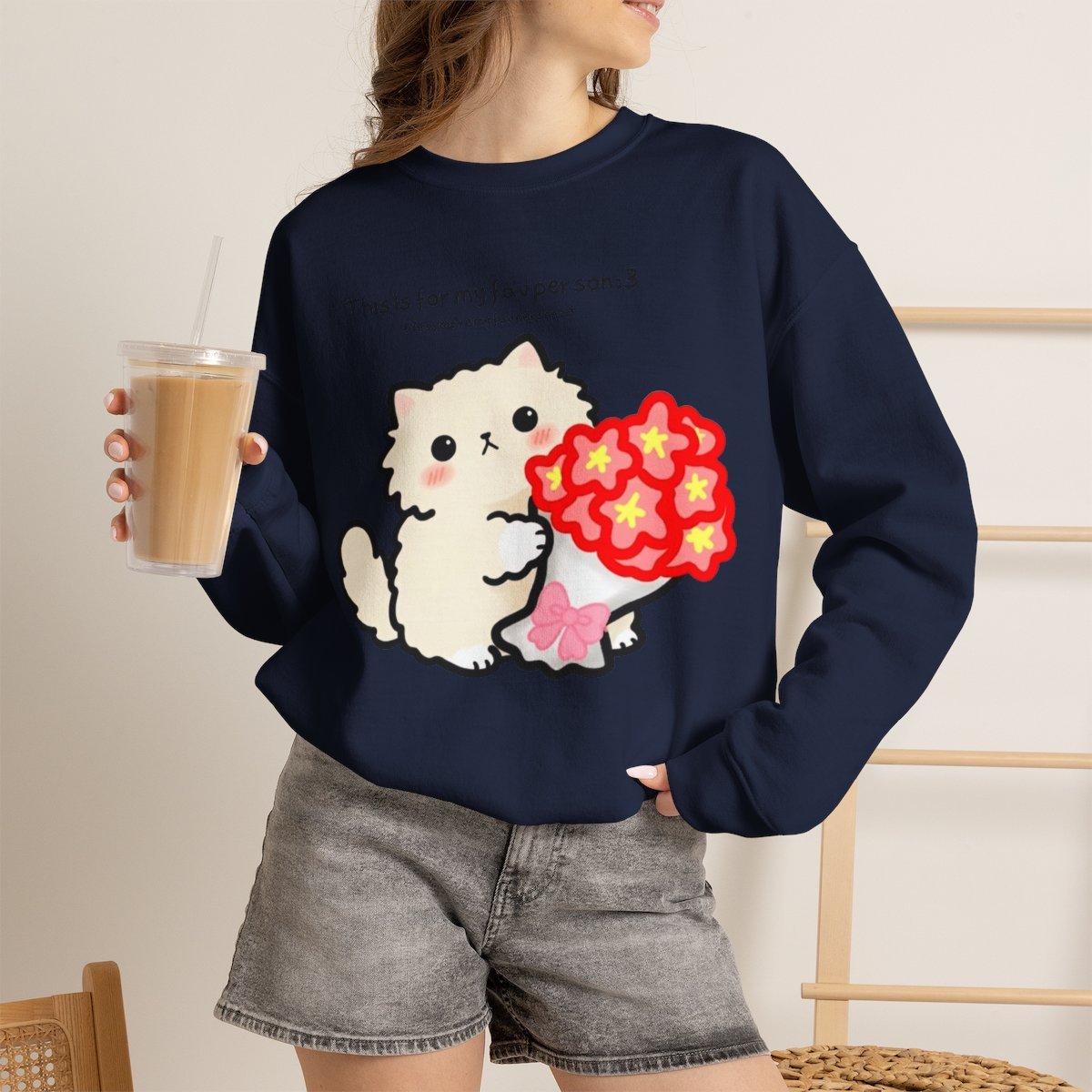 Cute Cat Bouquet Unisex Sweatshirt | Cozy Graphic Apparel for Cat Lovers Navy