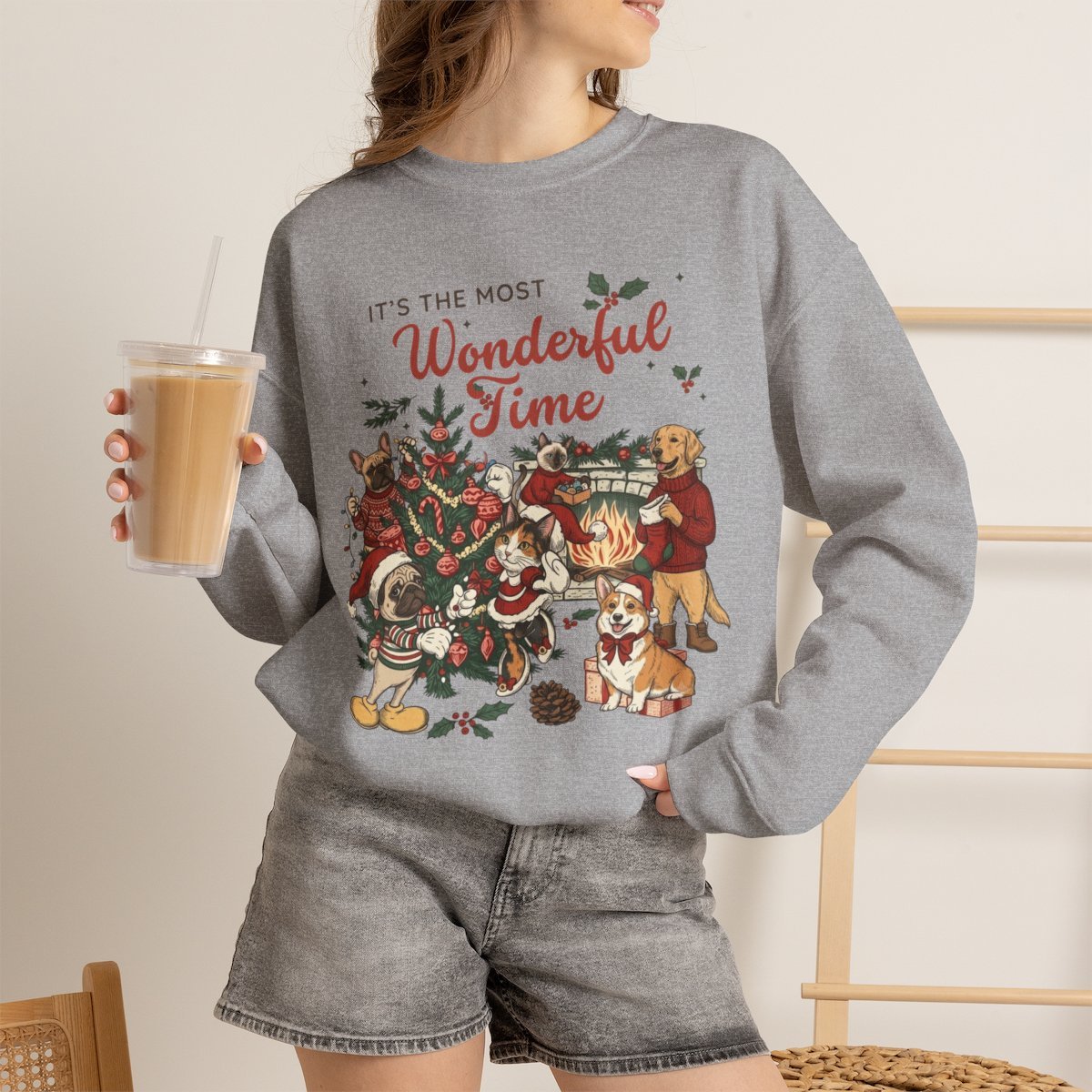 Cute Christmas Pet Sweatshirt for Dog & Cat Lovers Sport Grey
