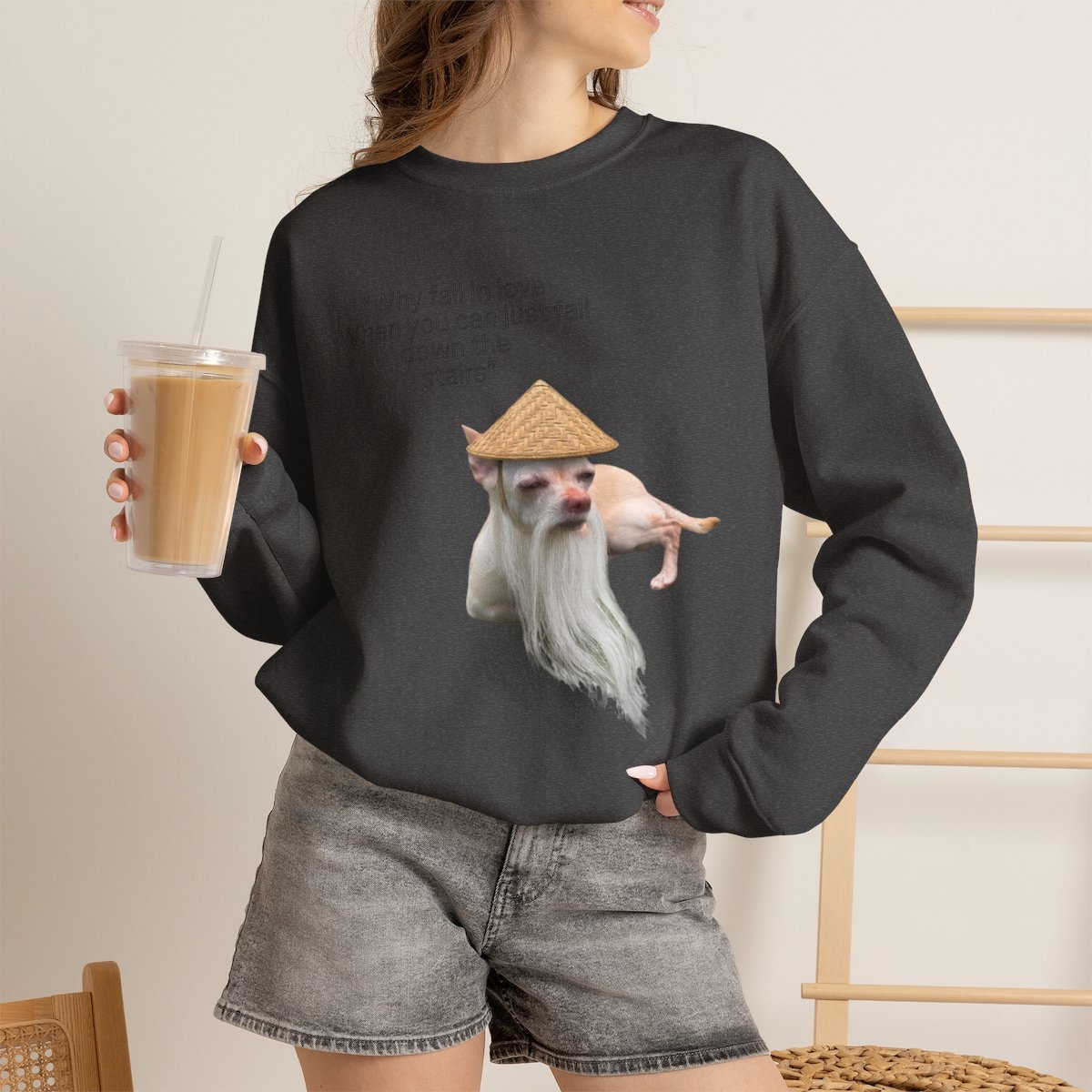Funny Wise Dog Meme Sweatshirt for Pet Lovers Dark Heather