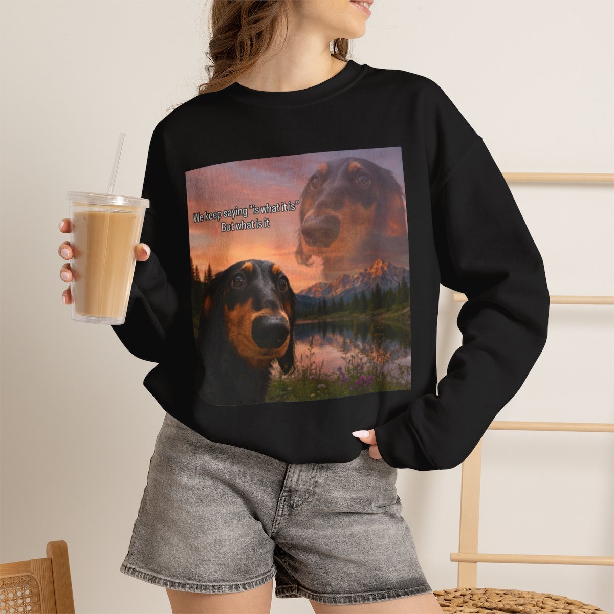 Philosophical Dachshund Meme Unisex Sweatshirt Black