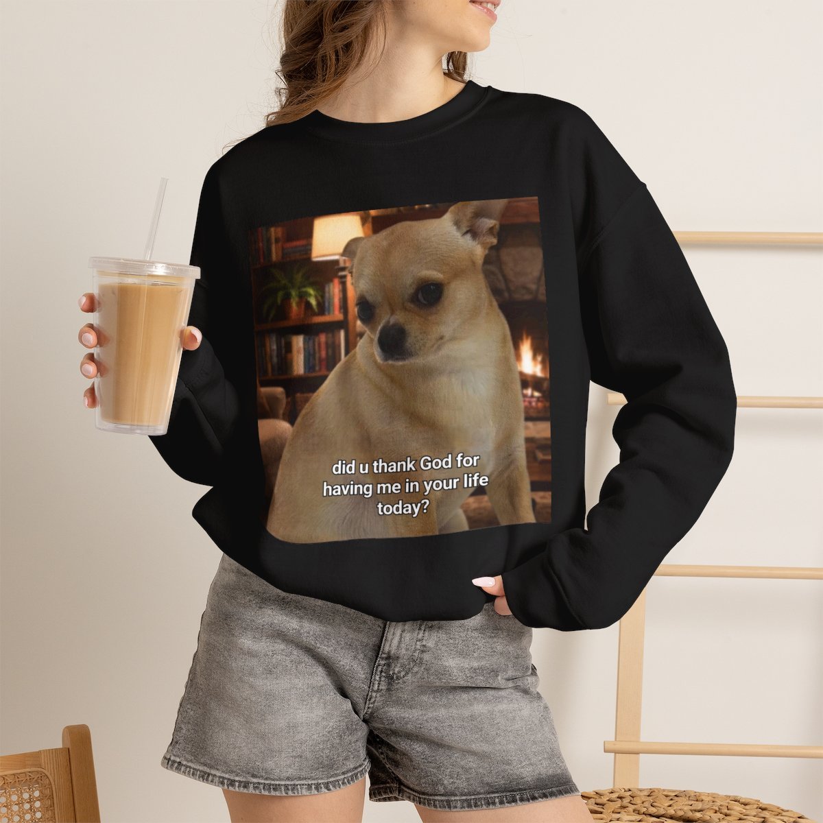 Funny Chihuahua Sweatshirt Cute Dog Lover Gift Cozy Pullover Black
