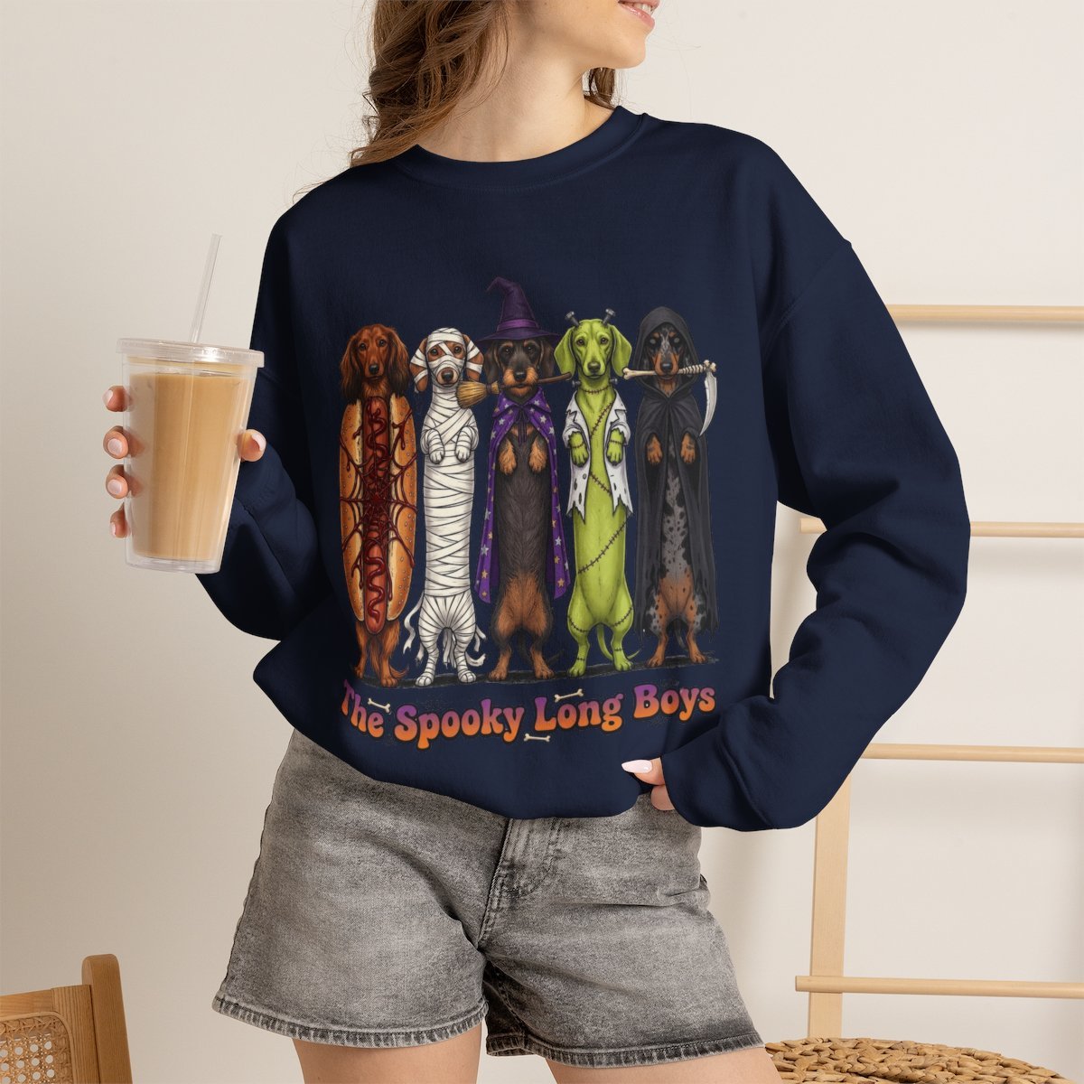 Cute Spooky Dachshund Halloween Sweatshirt for Dog Lovers Navy