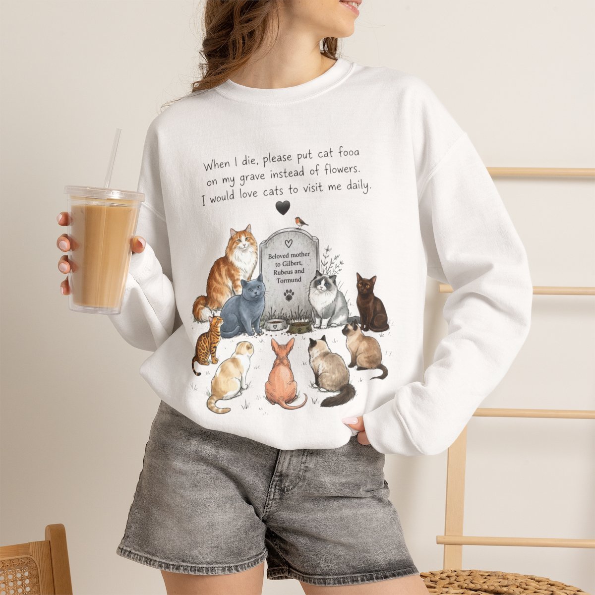 9xy7v4-1.jpg Funny Cat Lover Unisex Crewneck Sweatshirt Pet Memorial Gift Idea White