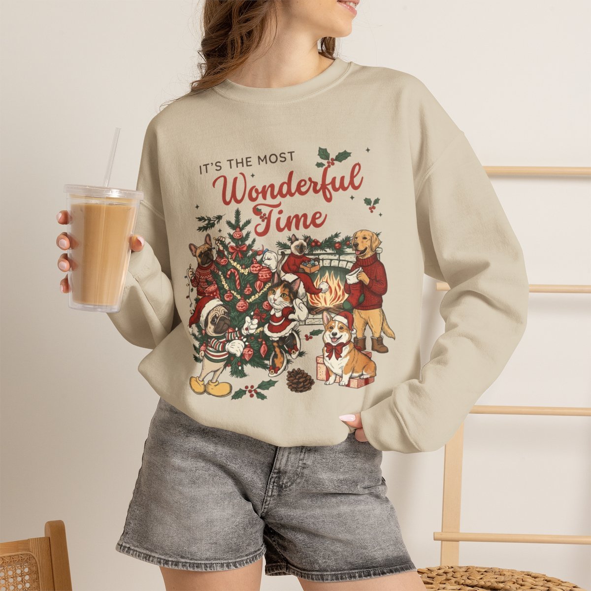 Cute Christmas Pet Sweatshirt for Dog & Cat Lovers Sand