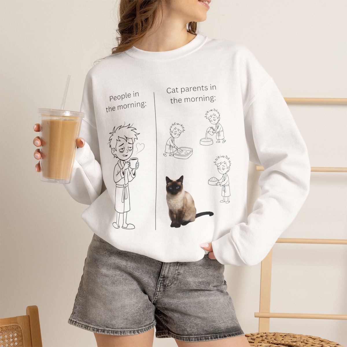 au1j97-1.jpg Funny Cat Owner Morning Routine Unisex Sweatshirt White