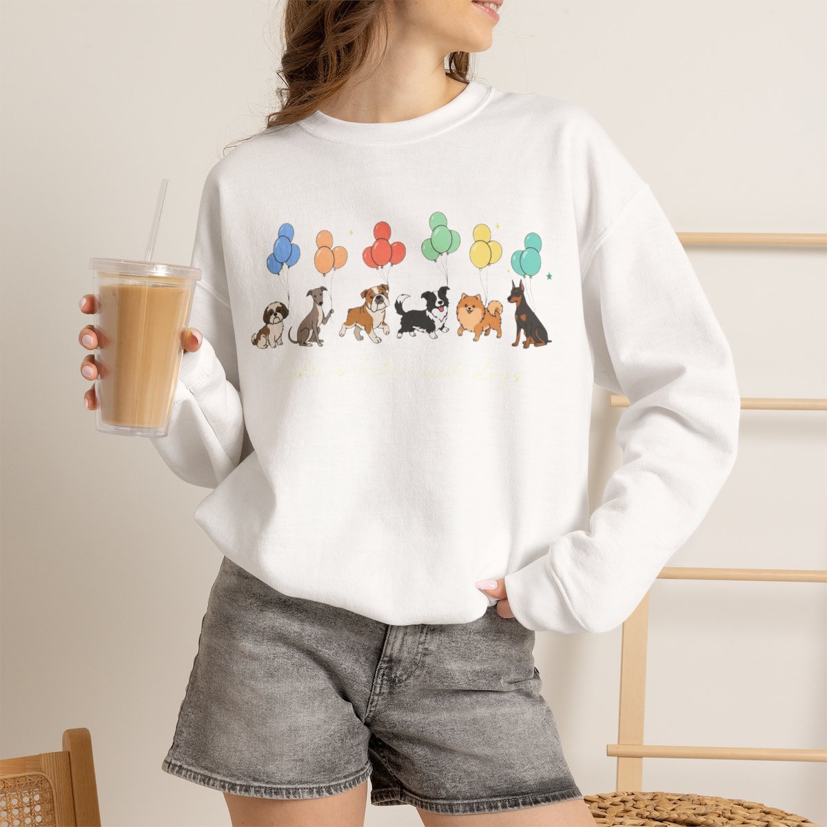 cb5ztx.jpg Cute Dogs Balloon Graphic Unisex T-Shirt for Dog Lovers White