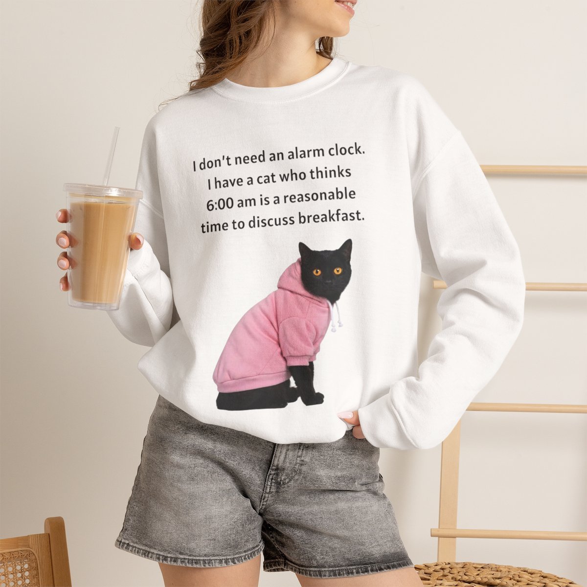 Funny Cat Owner Hoodie Gift Idea for Morning Lovers White