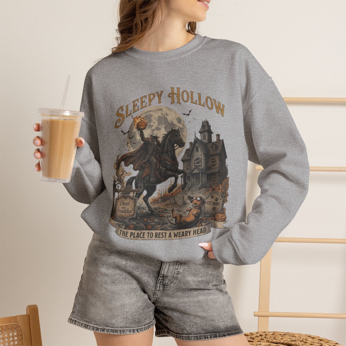 dal4l8-1.jpg Spooky Sleepy Hollow Dachshund Unisex Sweatshirt for Halloween Sport Grey