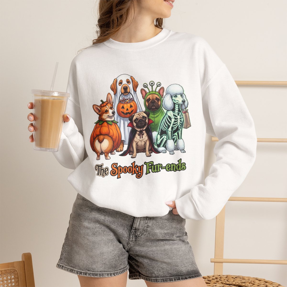 The Spooky Fur-Ends Halloween Dog Sweatshirt for Pet Lovers White