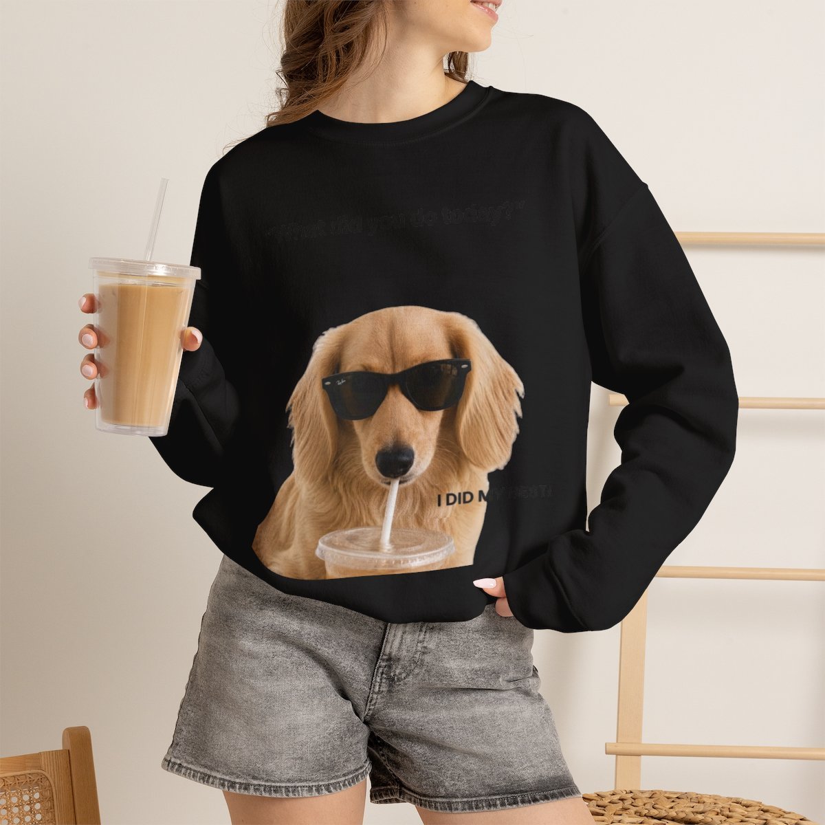Cute Dog Coffee Sweatshirt | Pet Lover Gift & Cozy Apparel Black