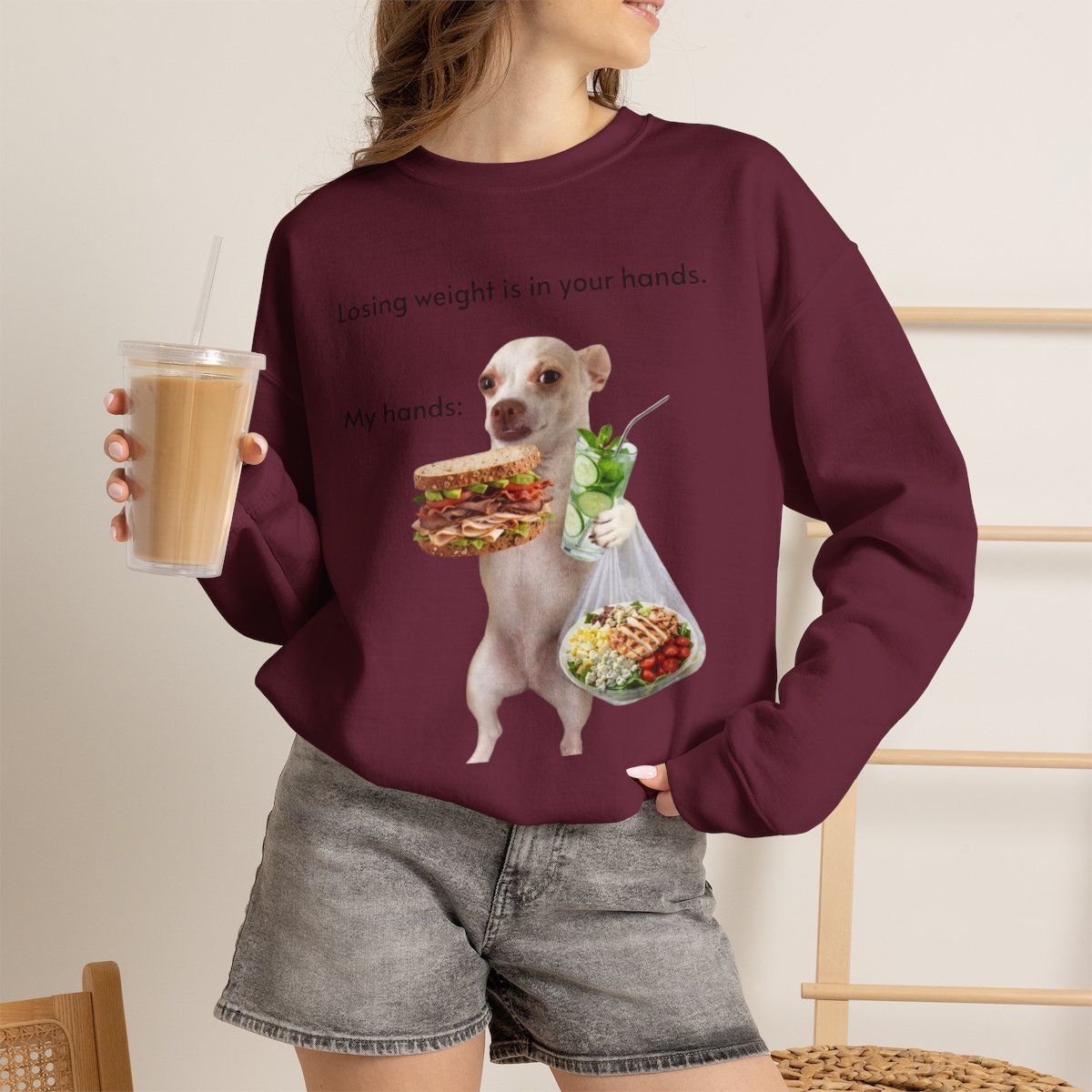 Funny Dog Meme Diet Humor Unisex Sweatshirt Cute Pet Lover Gift Maroon