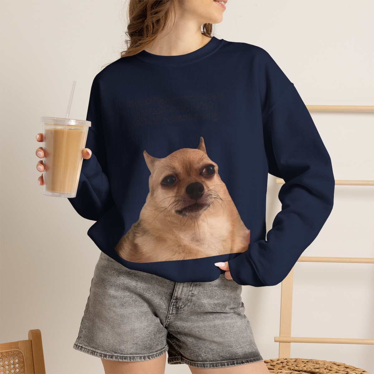 Funny Dog Meme Unisex Sweatshirt for Pet Lovers Navy