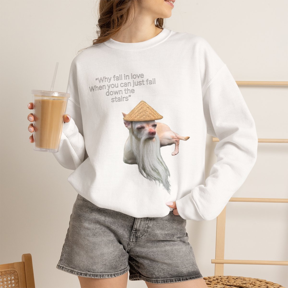Funny Wise Dog Meme Sweatshirt for Pet Lovers White