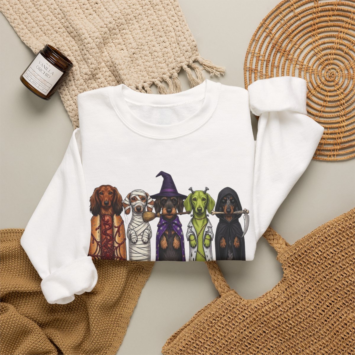 Cute Spooky Dachshund Halloween Sweatshirt for Dog Lovers Detail