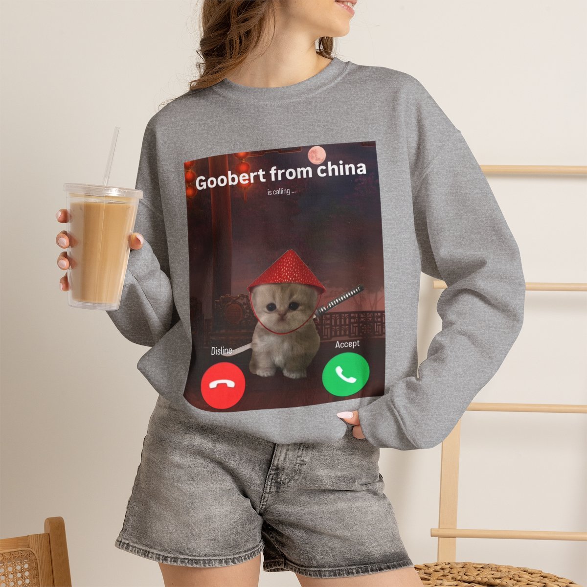 Funny Goobert From China Cat Meme Unisex Sweatshirt Sport Grey