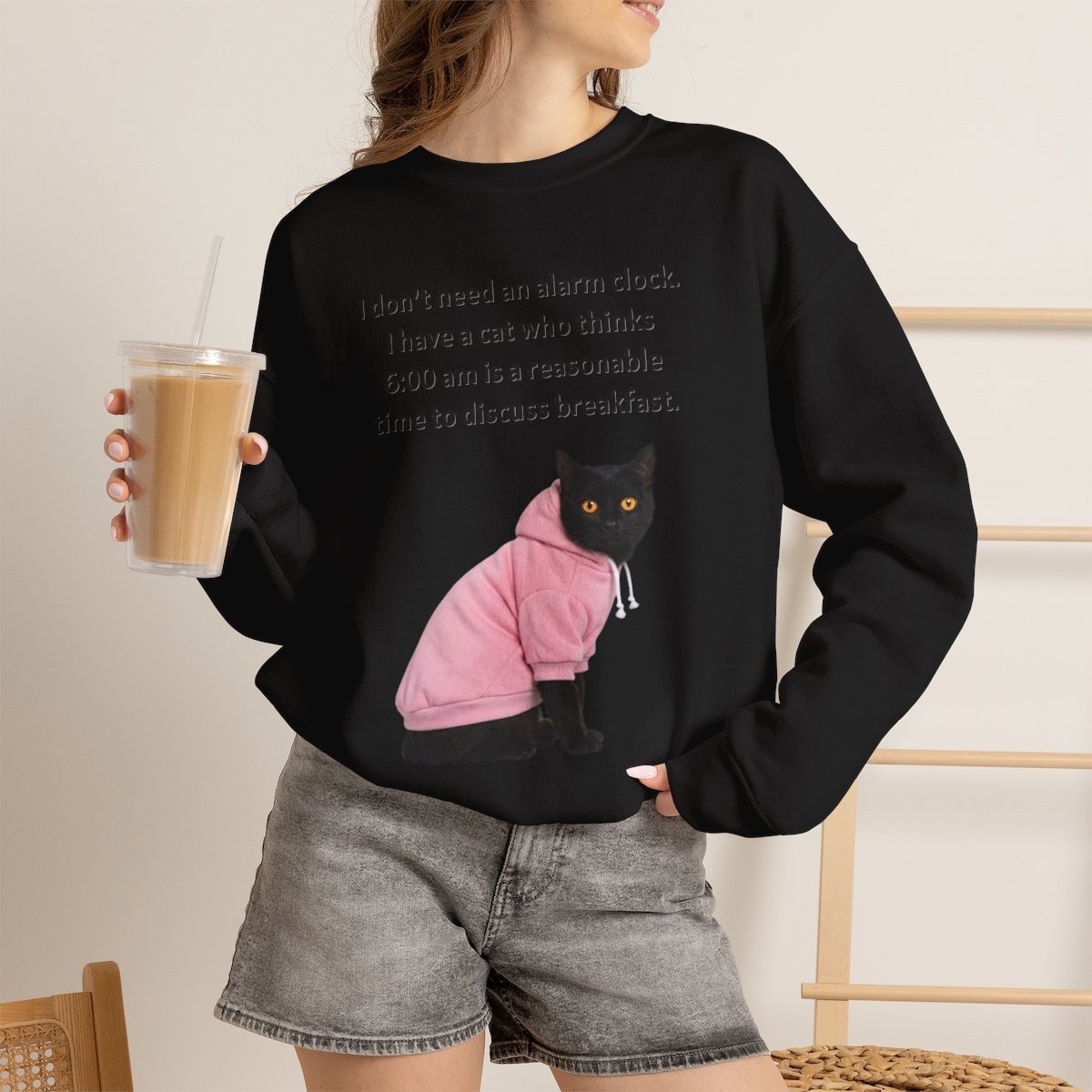 Funny Cat Owner Hoodie Gift Idea for Morning Lovers Black