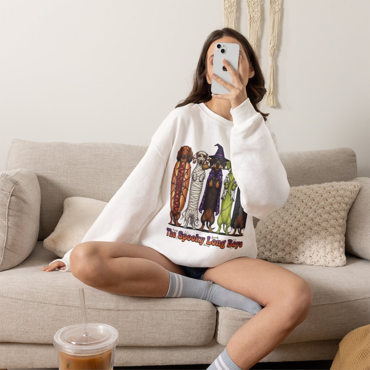 Cute Spooky Dachshund Halloween Sweatshirt for Dog Lovers Detail
