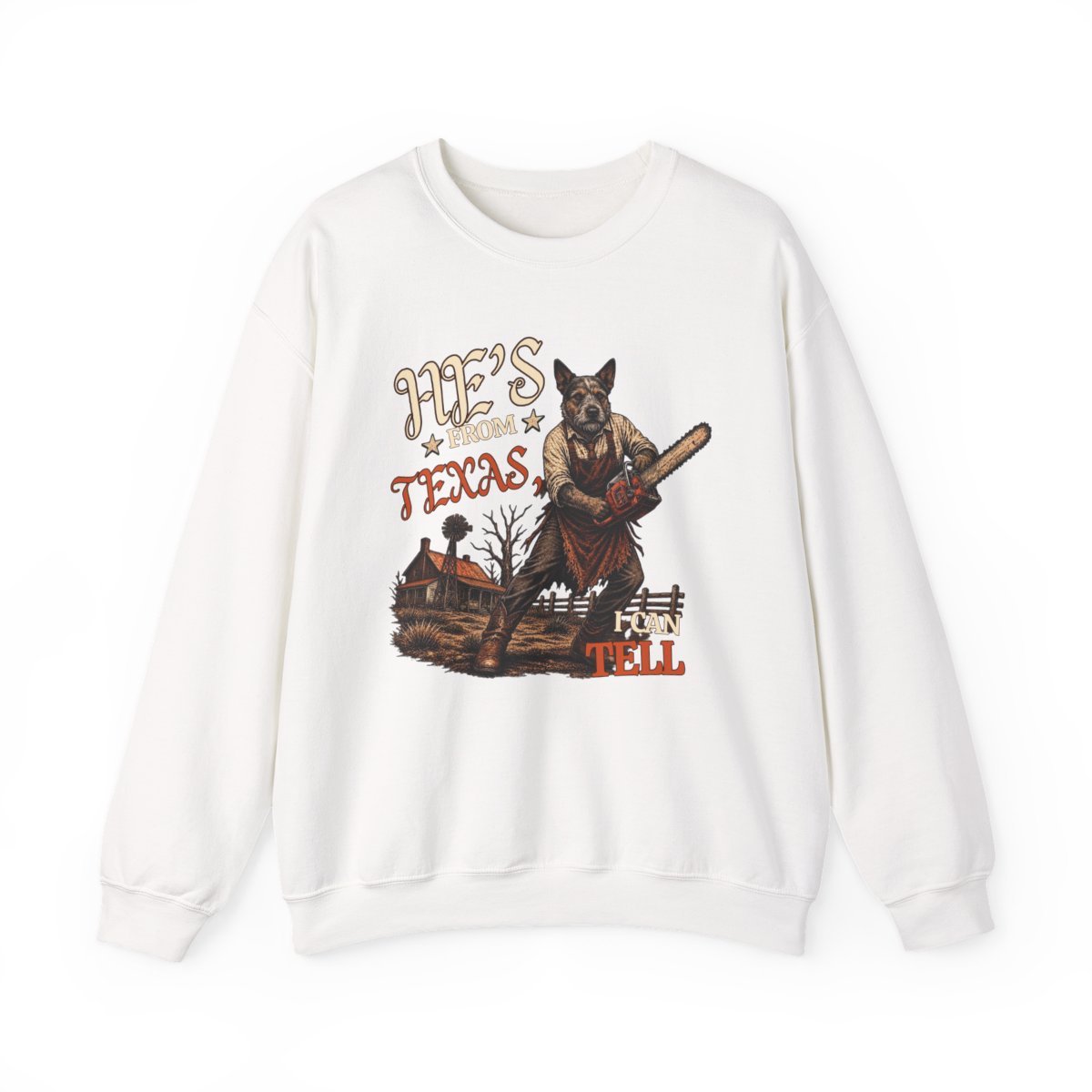Funny Texas Dog Chainsaw Graphic Sweatshirt for Pet Lovers Detail