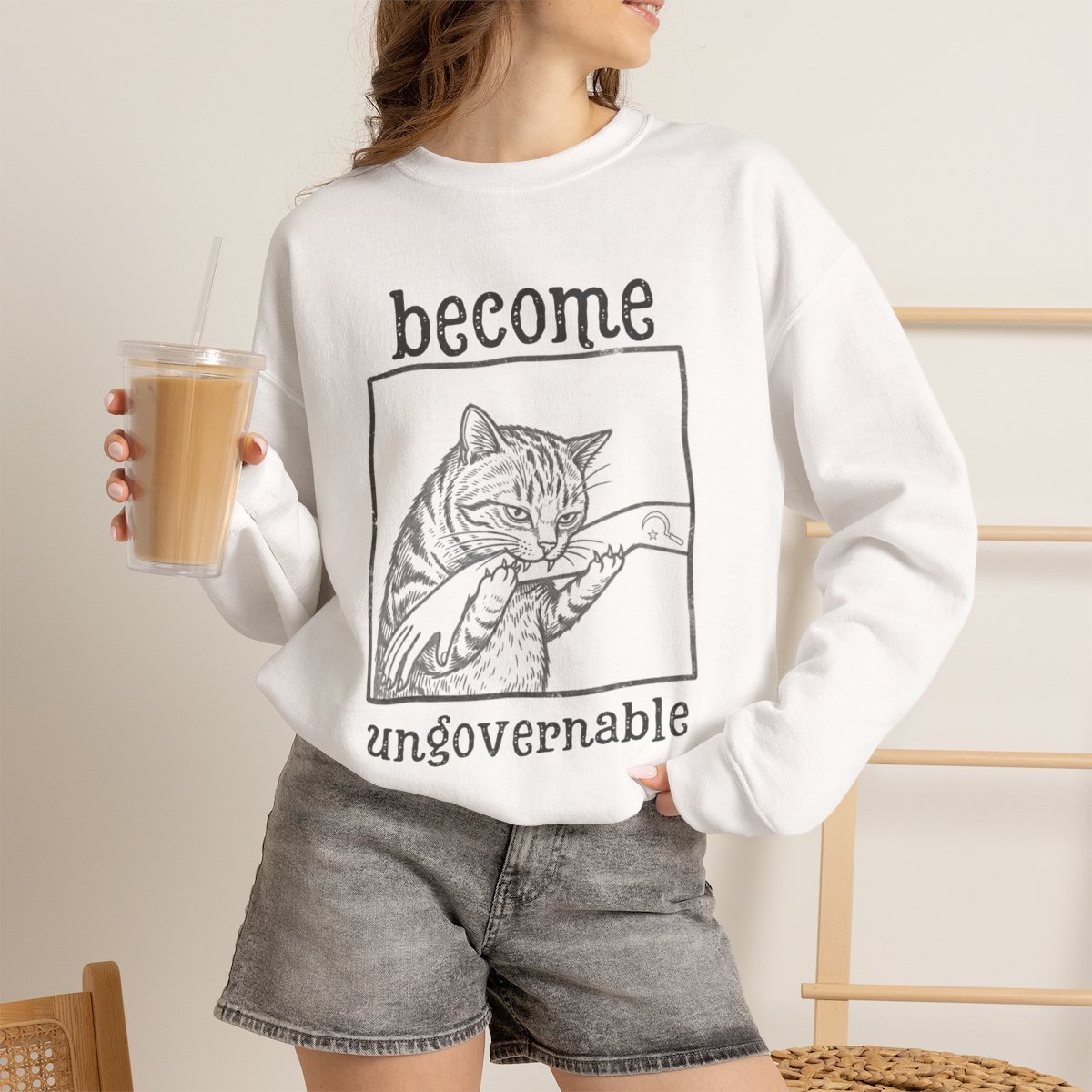mma8px-1.jpg Become Ungovernable Funny Cat Unisex Sweatshirt White