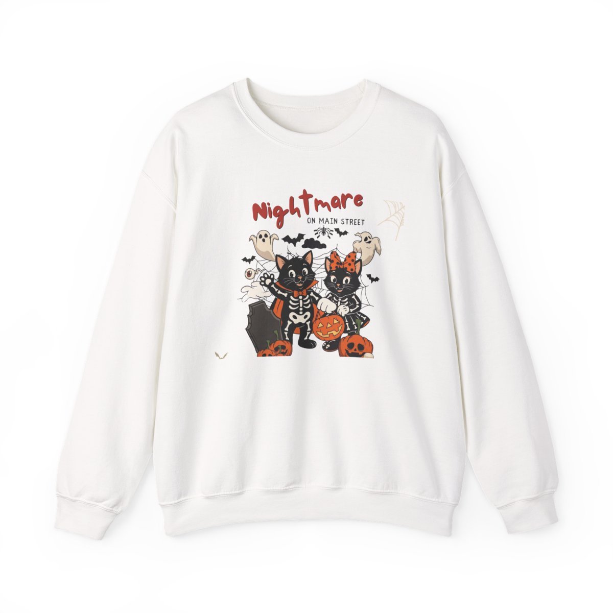 Cute Black Cat Skeleton Halloween Sweatshirt Holiday Gift Detail