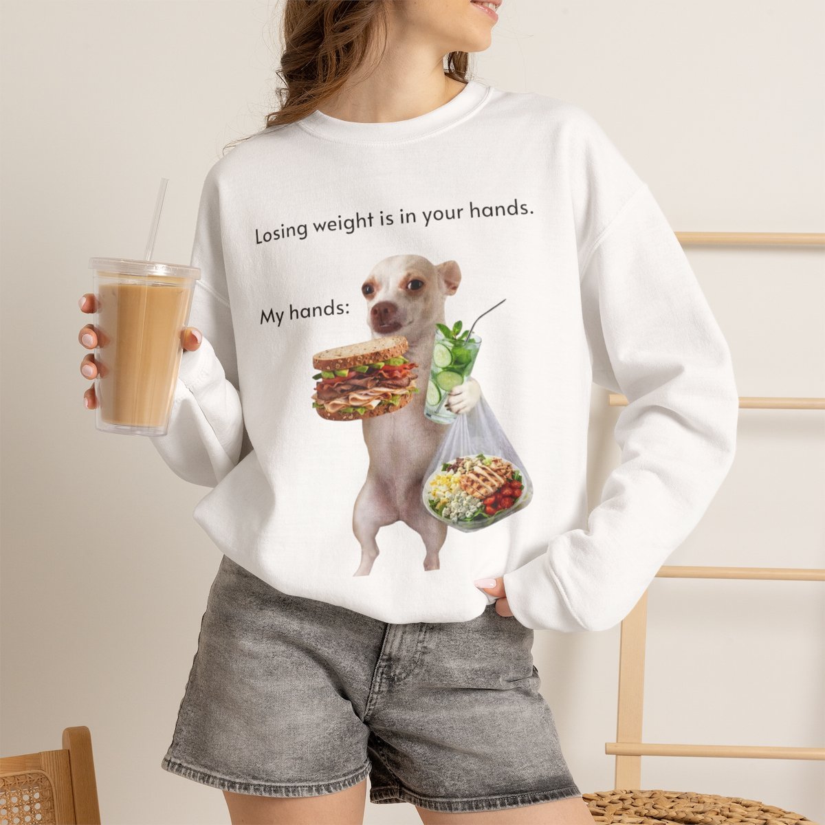 nktu0p.jpg Funny Dog Meme Diet Humor Unisex Sweatshirt Cute Pet Lover Gift White