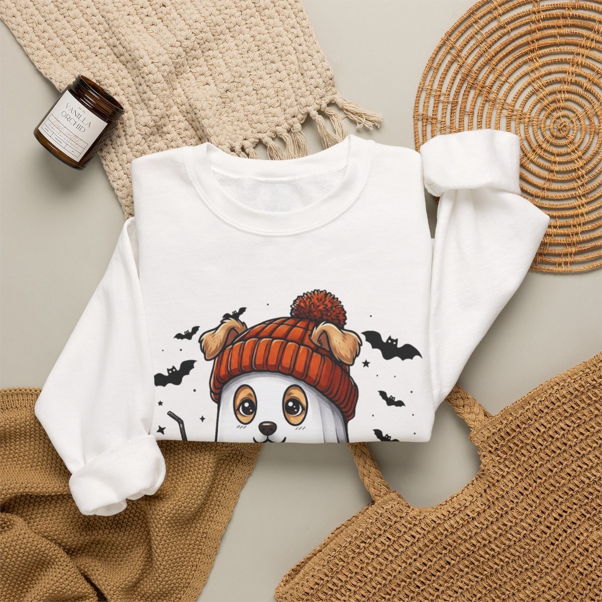 Cute Ghost Dog Halloween Sweatshirt for Pet Lovers Detail