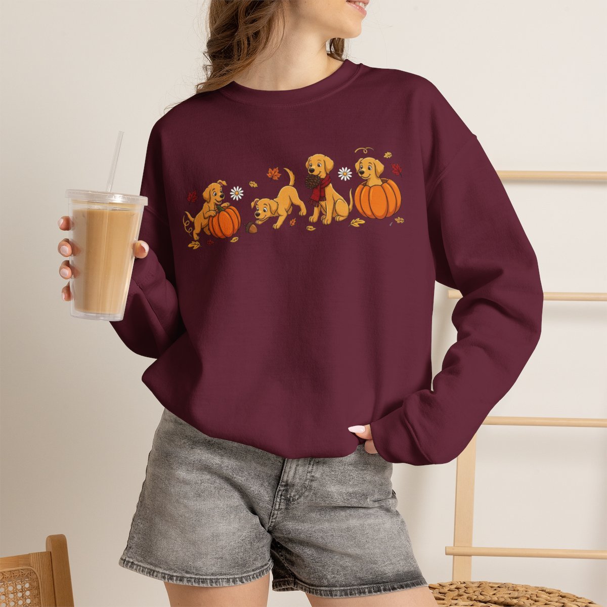 Cute Golden Retriever Autumn Sweatshirt for Dog Lovers Maroon