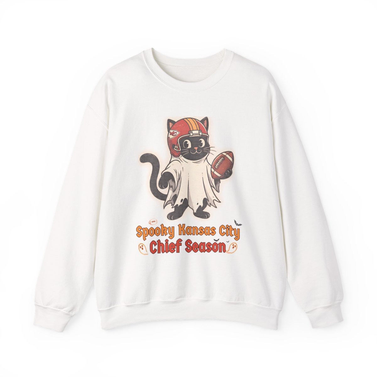 Spooky Kansas City Football Cat Halloween Unisex Sweatshirt Detail