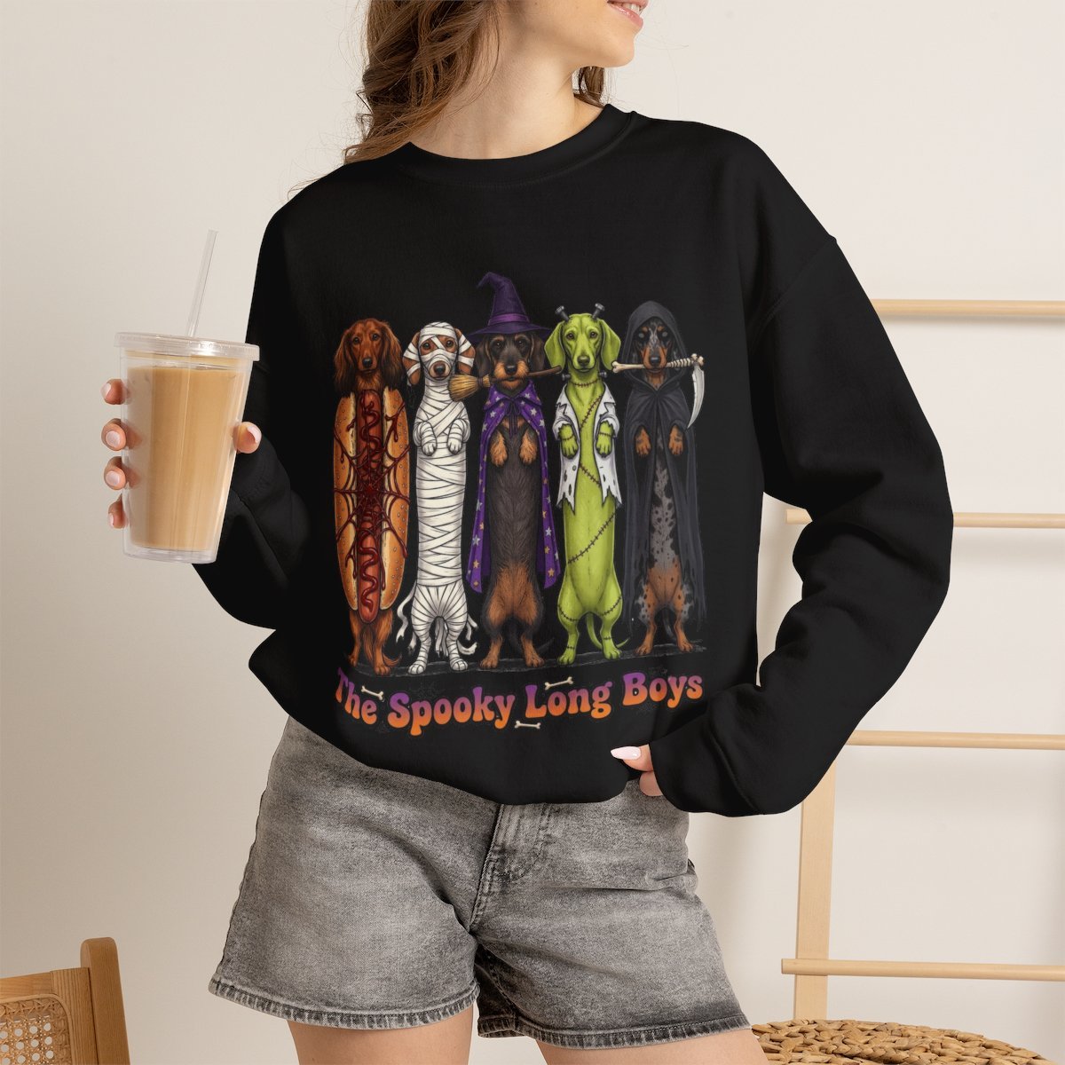 Cute Spooky Dachshund Halloween Sweatshirt for Dog Lovers Black