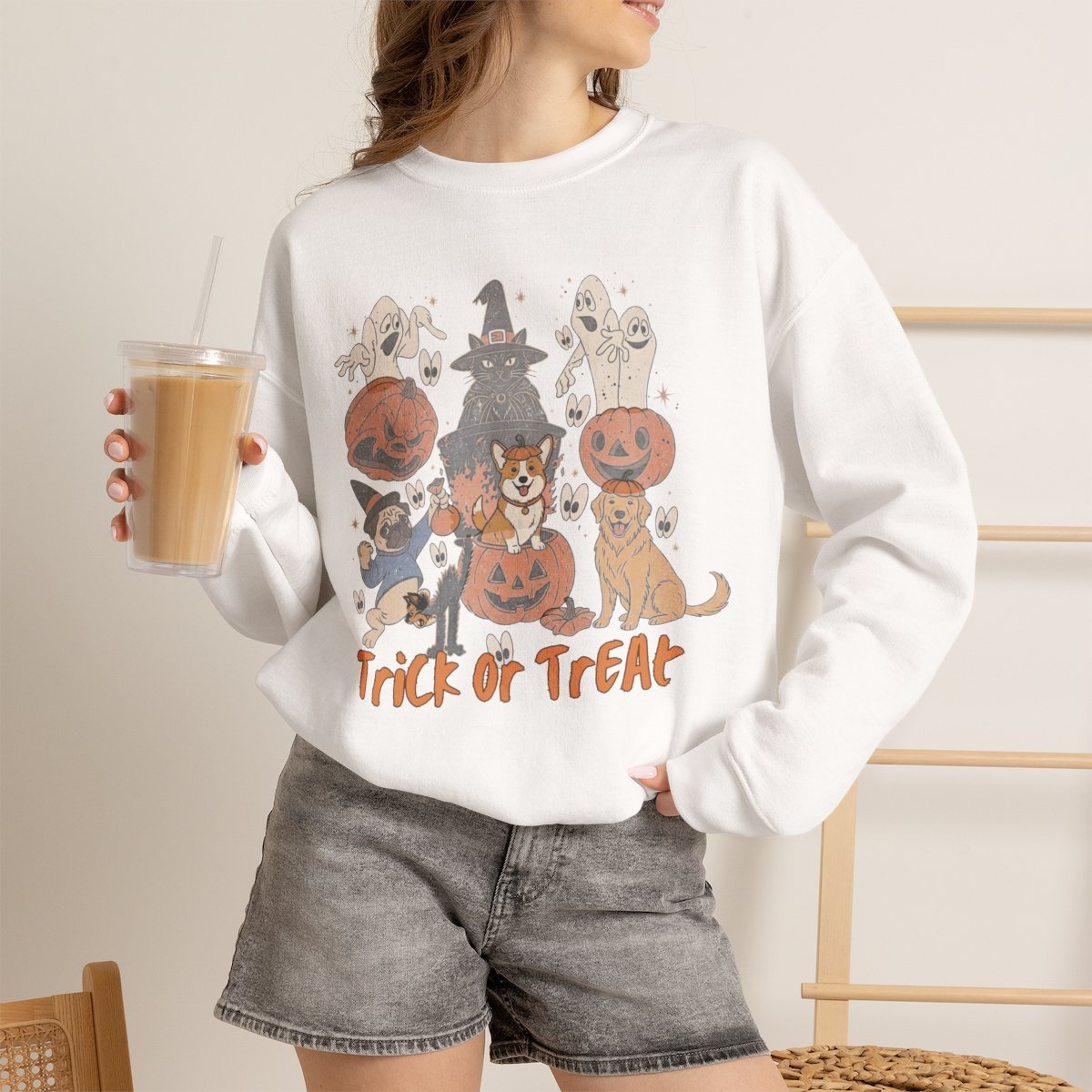 Spooky Halloween Dog Sweatshirt for Pet Lovers White