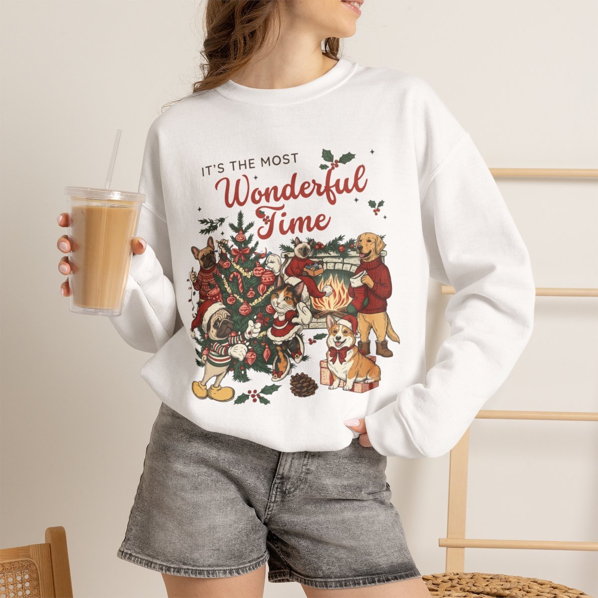 Cute Christmas Pet Sweatshirt for Dog & Cat Lovers White