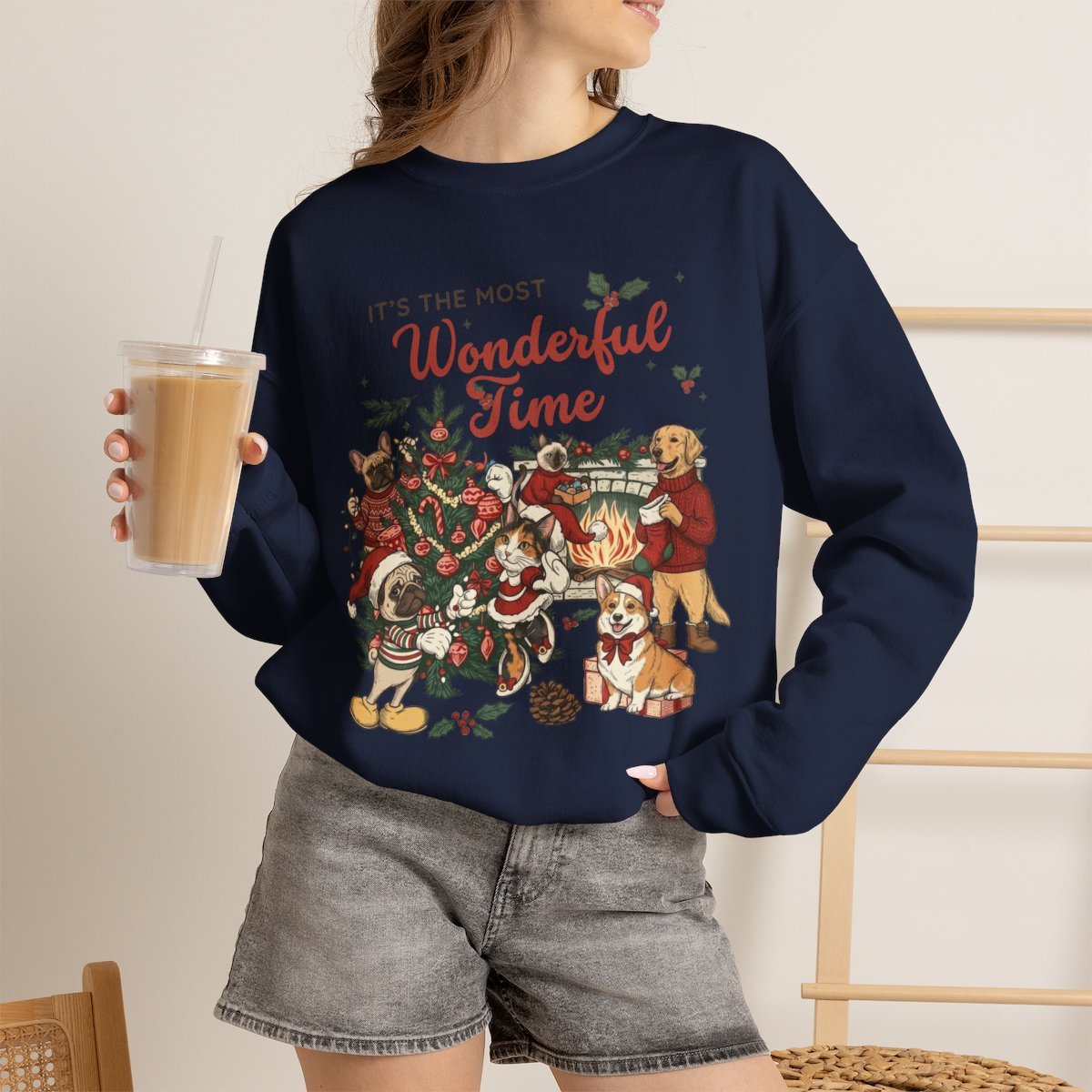 Cute Christmas Pet Sweatshirt for Dog & Cat Lovers Navy