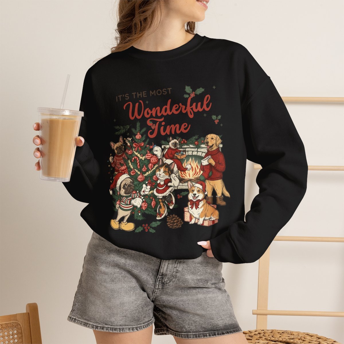 Cute Christmas Pet Sweatshirt for Dog & Cat Lovers Black