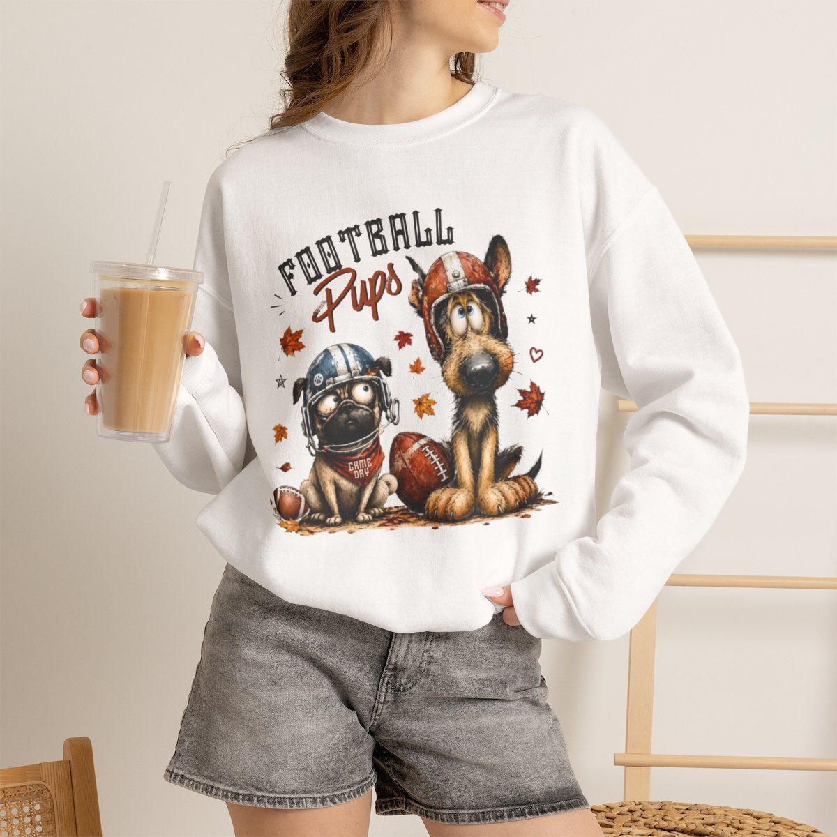 0w89ik.jpg Cute Football Pups Unisex Sweatshirt | Cozy Fall Dog Lover Gift White