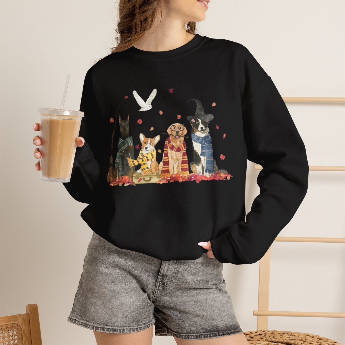Unisex Wizard Dog Sweatshirt - Cozy Magic School Pup Crewneck for Dog Lovers Black