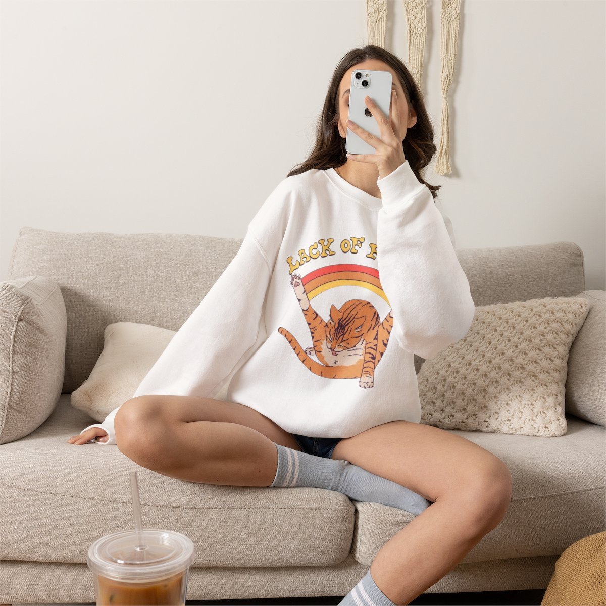 Funny Orange Cat Graphic Unisex Sweatshirt Cute Pet Lover Gift Detail