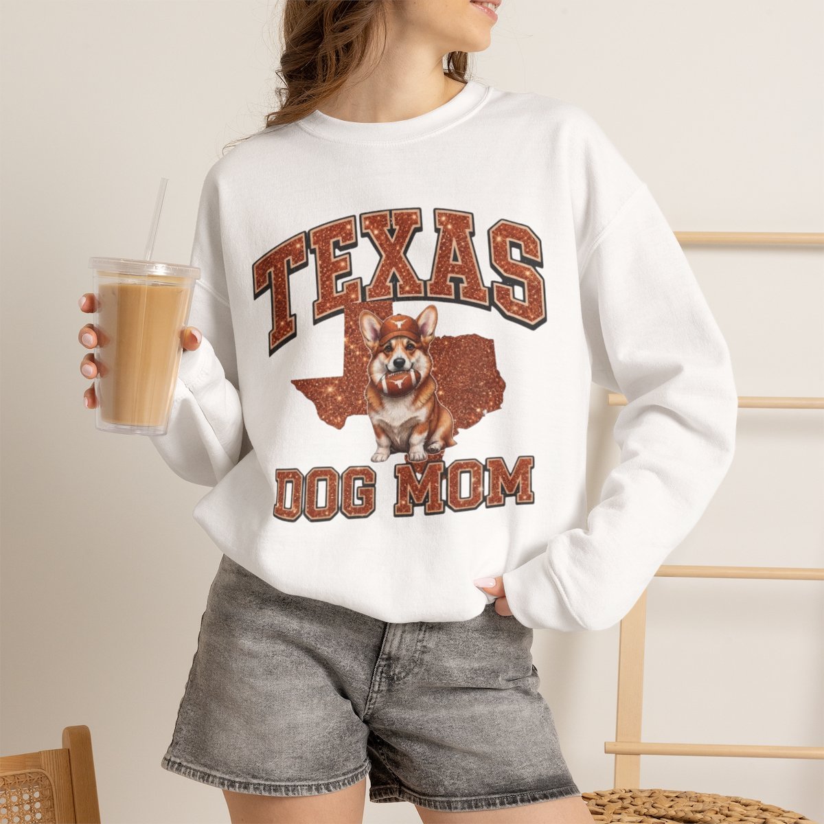 11k0sv.jpg Texas Dog Mom Cute Corgi Sweatshirt | Dog Lover Gift White