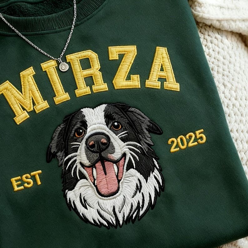 Unisex Pet Embroidered Sweatshirt, Embroidered Dog Hoodie, Custom Dog Face Embroidered Sweatshirt From Photo, Pet Lovers Gift, Gift For Mom Dark Heather