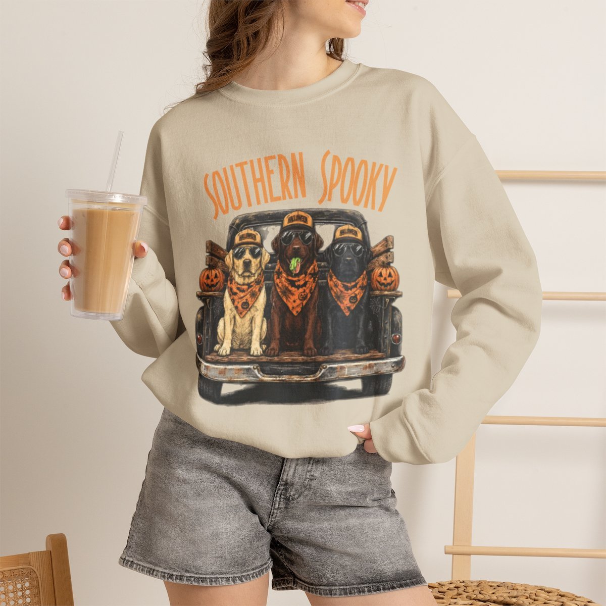 Unisex Southern Spooky Labrador Halloween Sweatshirt for Dog Lovers Sand