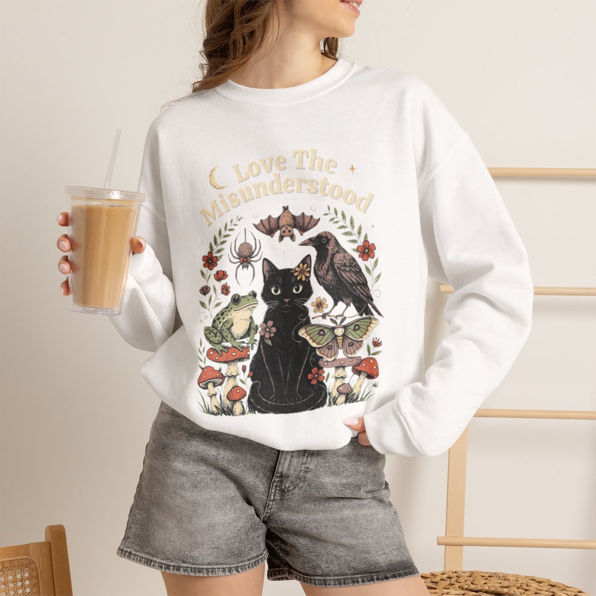 1h67k6.jpg Love The Misunderstood Black Cat & Gothic Nature Unisex Sweatshirt White