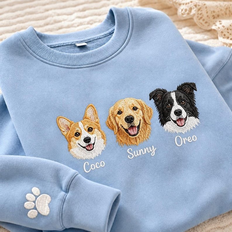 1vow42-3.jpg Unisex Dog & Cat Face Embroidery Sweatshirt, Embroidered Pet Sweatshirt Gift, Custom Pet Face Hoodie, Custom Pet Gift White