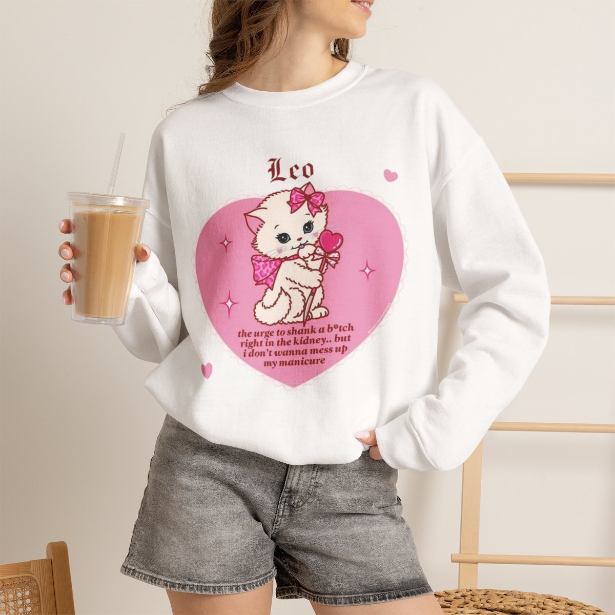 200gff.jpg Unisex Funny Cat Meme Sweatshirt Kawaii Grunge Aesthetic Gift White