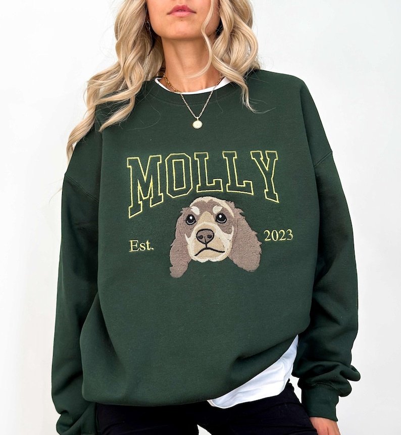 Unisex Custom Dog Hoodie Embroidered Dog Name, Personalized Pet Face Sweatshirt from Your Photo, Varsity Sweatshirt,Gift for Dog Dad/Mom Sport Grey