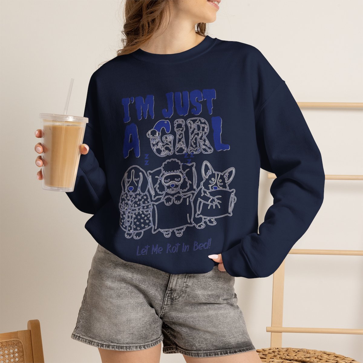 Unisex Funny Dog Lover Sweatshirt - Cute Cozy Sleeping Puppy Lounge Crewneck Navy