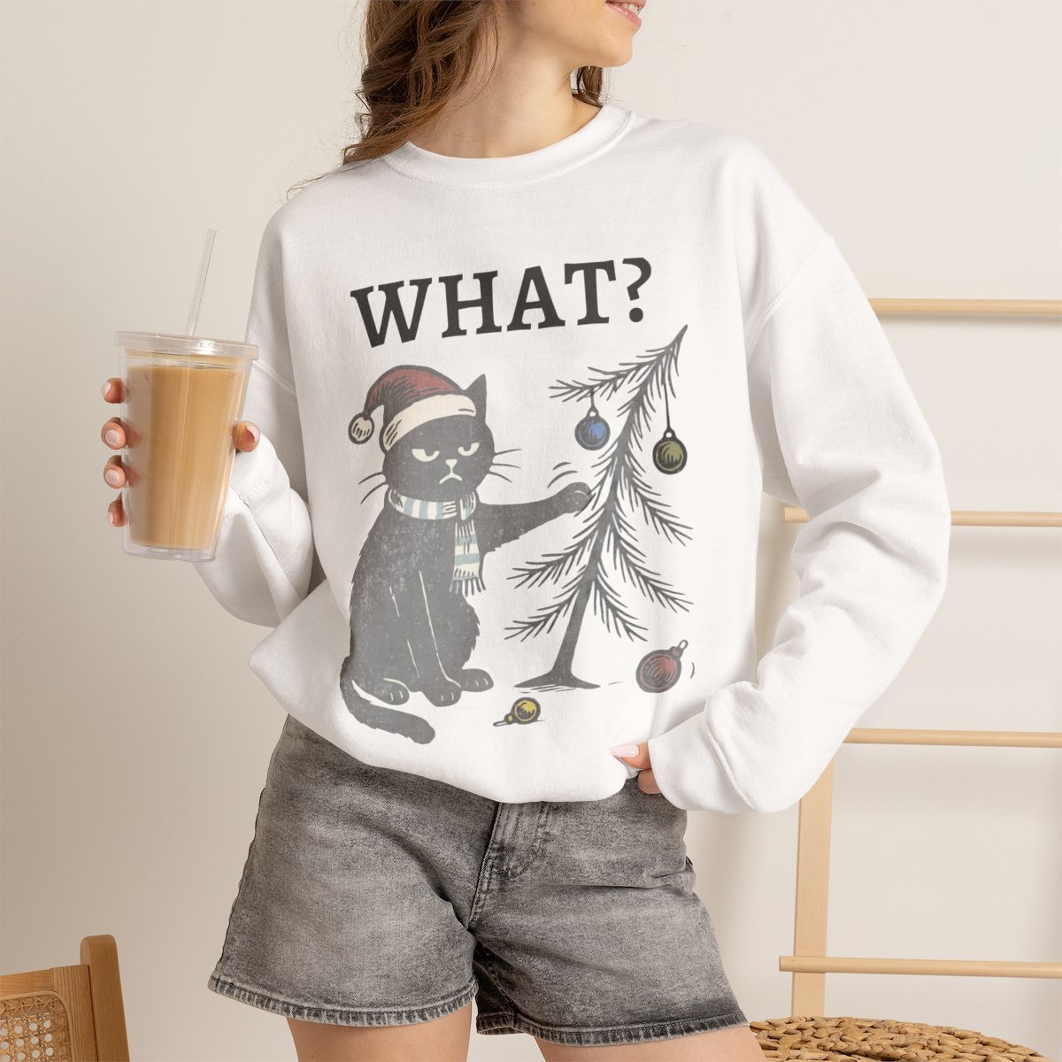 2xg8n2-1.jpg Unisex Funny Black Cat Christmas Sweatshirt | Cute Holiday Gift for Cat Lovers White