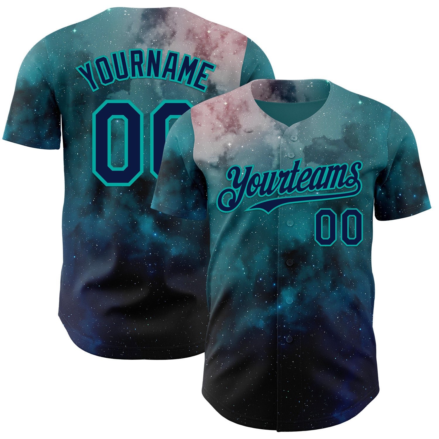 Custom Green Navy-Aqua Galaxy Star Nebula Authentic Baseball Jersey