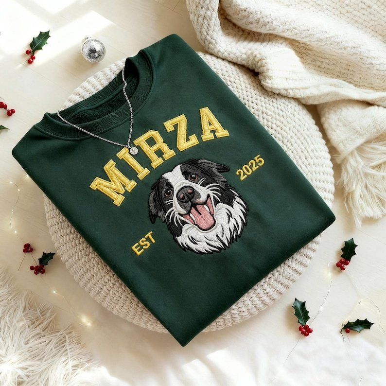 Unisex Pet Embroidered Sweatshirt, Embroidered Dog Hoodie, Custom Dog Face Embroidered Sweatshirt From Photo, Pet Lovers Gift, Gift For Mom Maroon